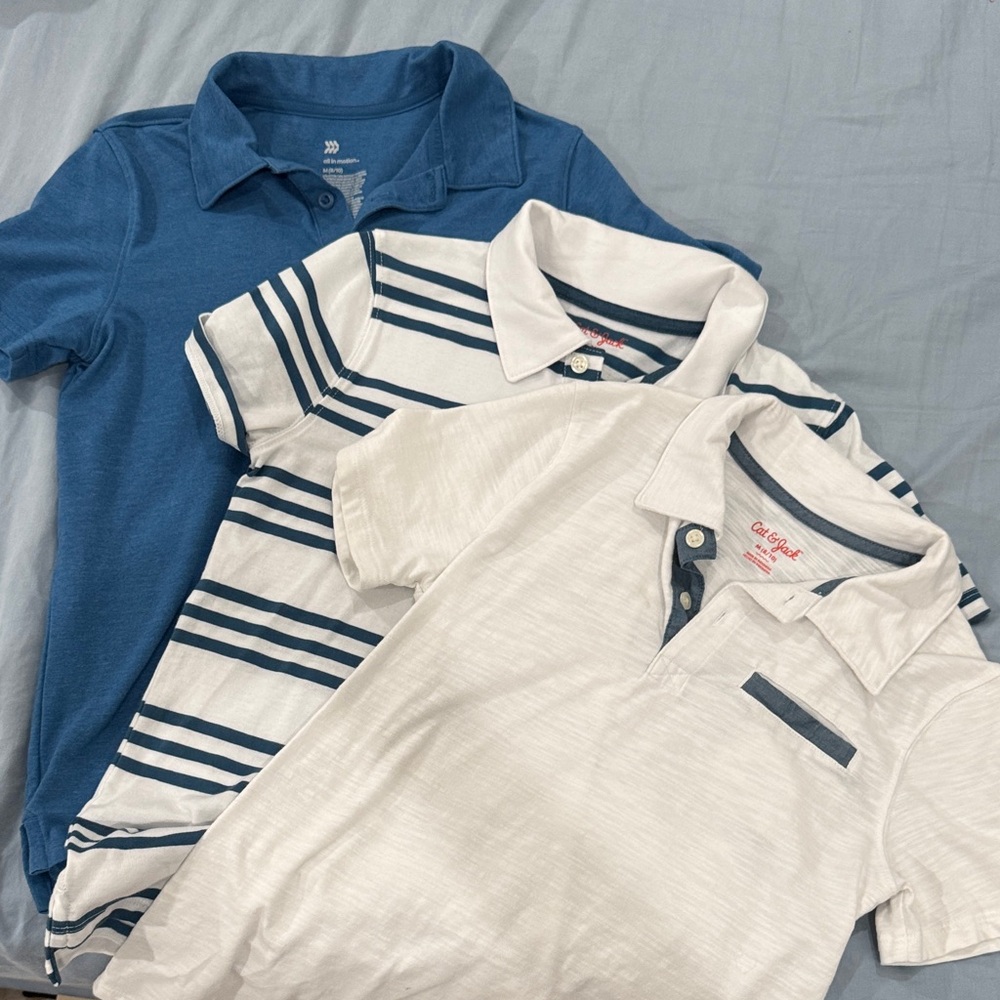 Blue and White Striped Kids Polo Shirt Set youth 8/10